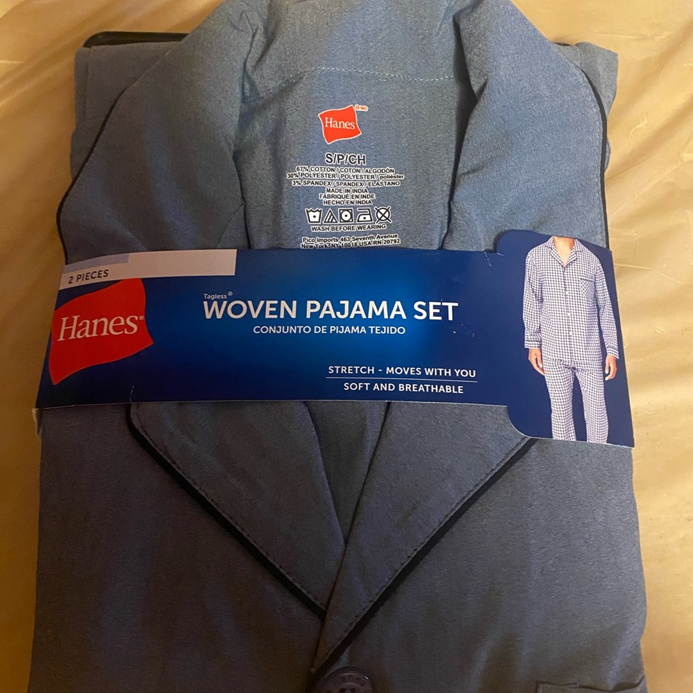 Hanes Light Blue Woven Pajama Set